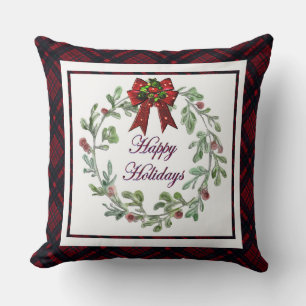 Coussin Joyeuses Vacances Rouge Plaid