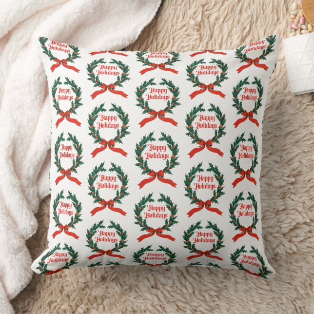 Coussin Joyeuses vacances Vintage Holly Noël Wreath (Couverture)