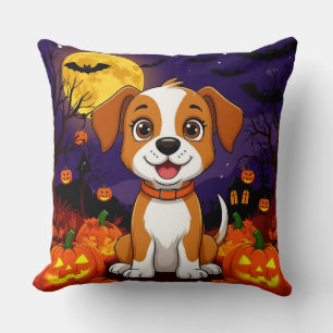 Coussin 🐾🎃 Joyeuses Vibrations de Chien de Citrouille d'