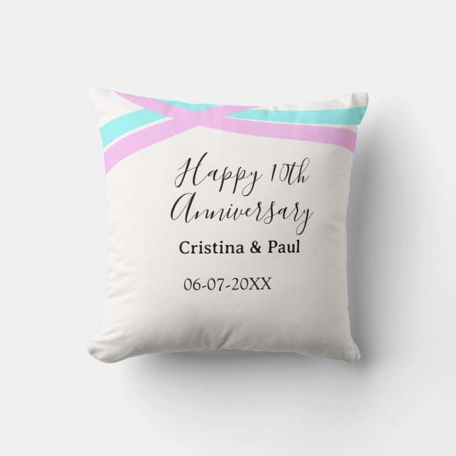 Coussin Joyeux 10ème anniversaire de mariage simple nom mi (Recto)