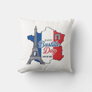 Coussin Joyeux 14 juillet France Carte Tour Eiffel Vector_