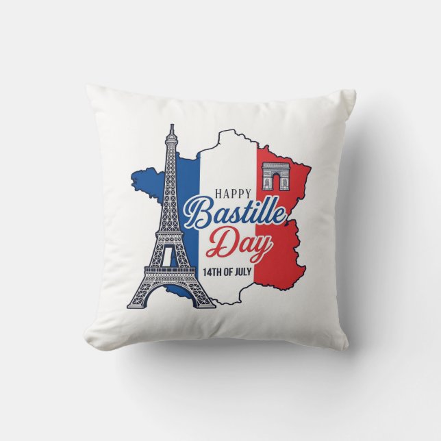 Coussin Joyeux 14 juillet France Carte Tour Eiffel Vector_ (Recto)