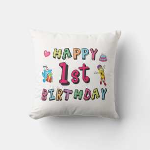 Coussin Joyeux 1er anniversaire pour enfants de 1 an B jou