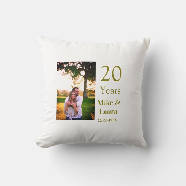 Coussin Joyeux 20e anniversaire nom du couple date or (Recto)
