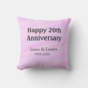 Coussin Joyeux 20e anniversaire rose pastel nom violet