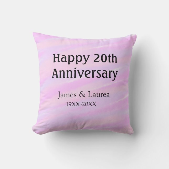 Coussin Joyeux 20e anniversaire rose pastel nom violet (Recto)