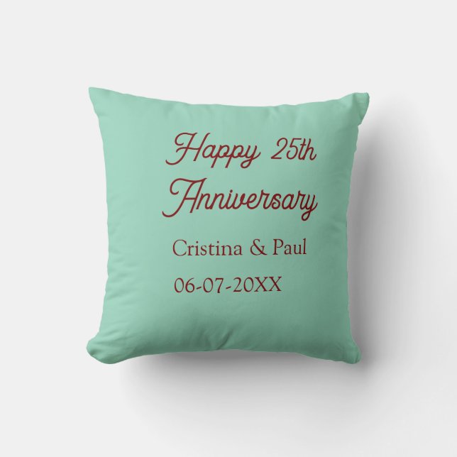 Coussin Joyeux 25e anniversaire vert mauve pastel boho rét (Recto)