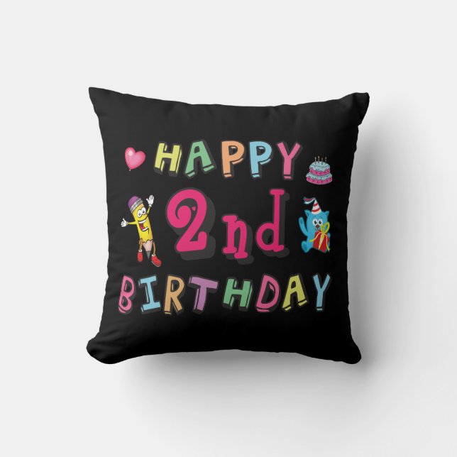 Coussin Joyeux 2e anniversaire. 2 ans avant jour. (Recto)