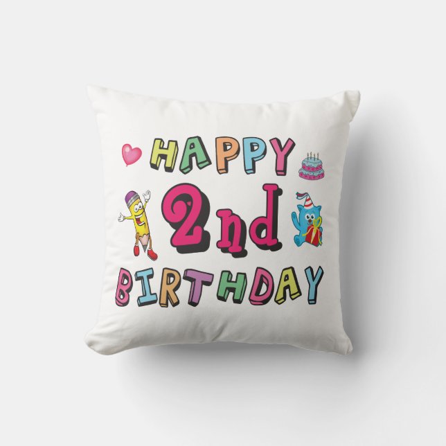 Coussin Joyeux 2e anniversaire. 2 ans avant jour. (Recto)