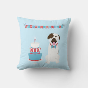 Coussin Joyeux 4 Juillet Chien Rouge Blanc Bleu