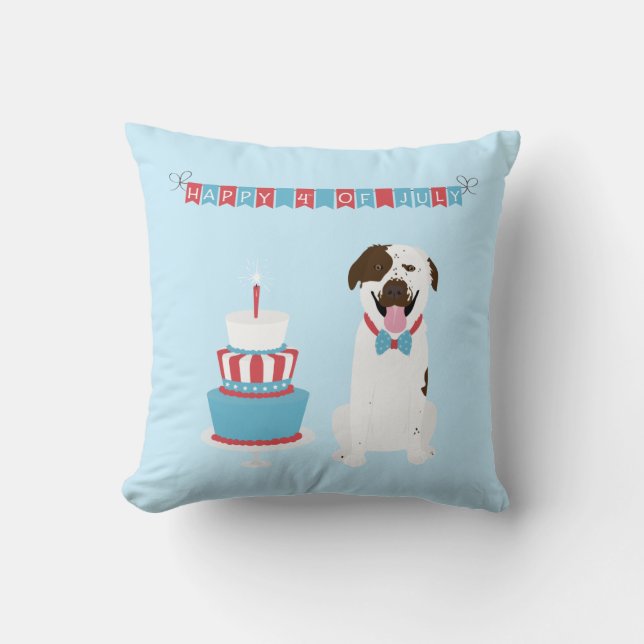Coussin Joyeux 4 Juillet Chien Rouge Blanc Bleu (Recto)