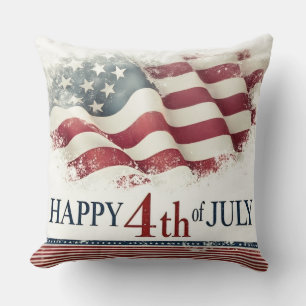 Coussin Joyeux 4 juillet - Drapeau américain design vintag