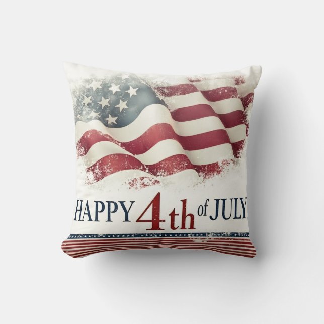Coussin Joyeux 4 juillet - Drapeau américain design vintag (Recto)