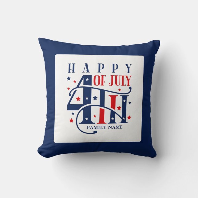Coussin Joyeux 4 juillet rouge blanc et bleu (Recto)