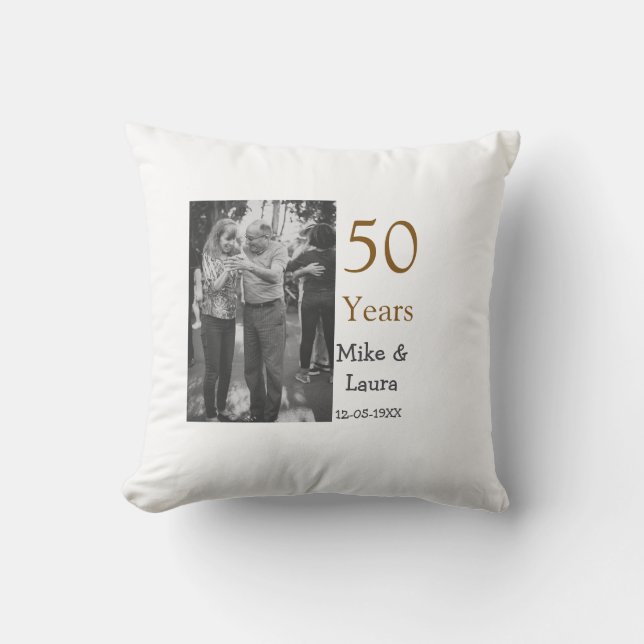 Coussin Joyeux 50e anniversaire nom du couple date de mari (Recto)