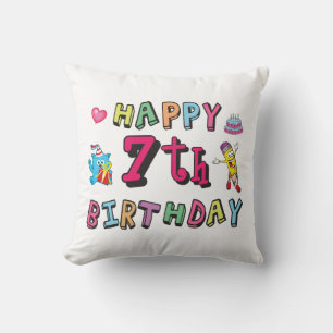 Coussin Joyeux 7ème anniversaire. 7 ans.