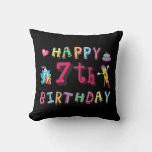Coussin Joyeux 7ème anniversaire. 7 ans.