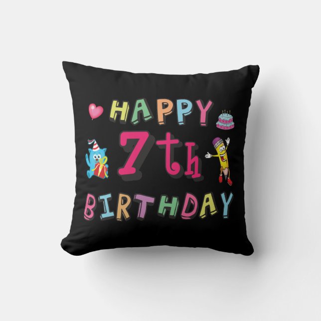 Coussin Joyeux 7ème anniversaire. 7 ans. (Recto)