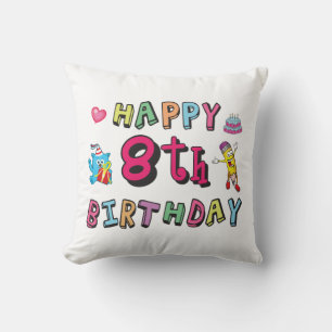 Coussin Joyeux 8e anniversaire. 8 ans b-jour.