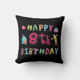 Coussin Joyeux 8ème anniversaire. 8 ans anniversaire.