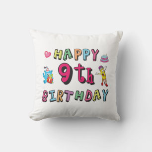 Coussin Joyeux 9e anniversaire pour enfants de 9 ans B jou