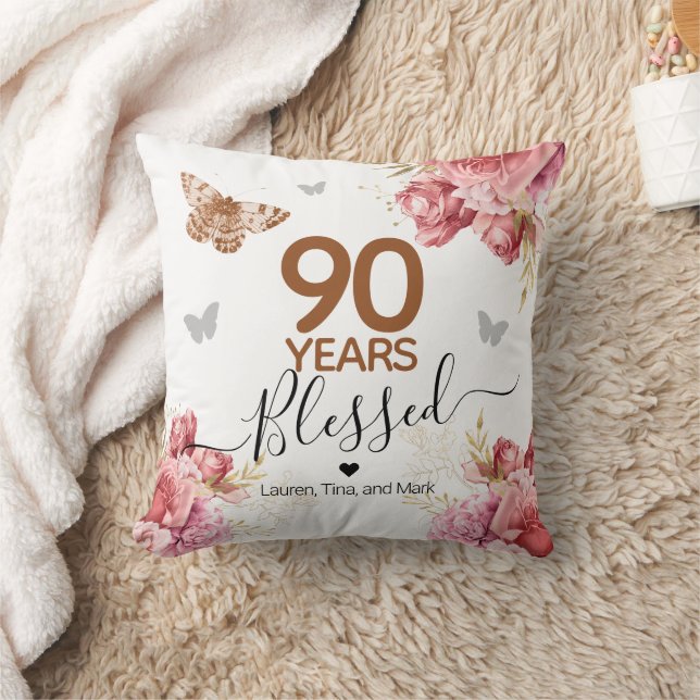 Coussin Joyeux anniversaire 90 ans béni Throw personnalisé (Couverture)