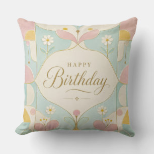 Coussin Joyeux Anniversaire Art Déco Floral Géométrique Pa