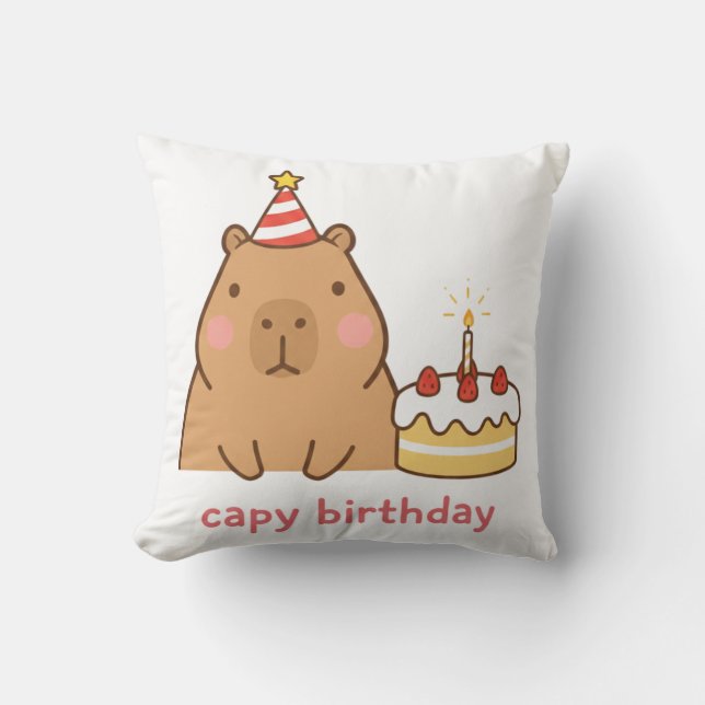 Coussin Joyeux Anniversaire Capy Fête Mignonne Capybara (Recto)