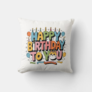 Coussin Joyeux Anniversaire Chat Mignon