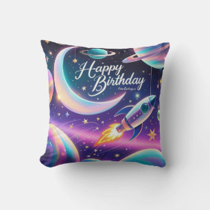 Coussin Joyeux anniversaire croissant de lune, étoiles thè