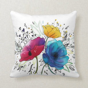 Coussin Joyeux anniversaire! Design personnalisé d'aquarel