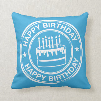 Coussin Joyeux anniversaire -effet tampon en caoutchouc bl