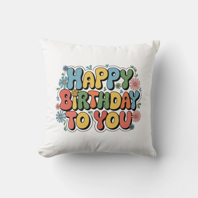 Coussin Joyeux Anniversaire Floral Groovy (Recto)