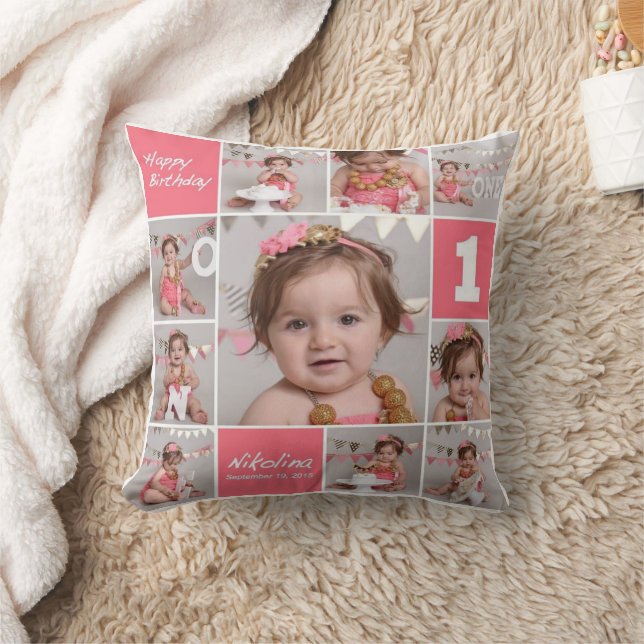 Coussin Joyeux anniversaire Little One Photo Collage (Couverture)