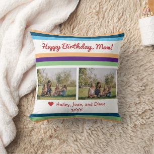 Coussin Joyeux Anniversaire Maman 2 Photos Noms Couleur Ba