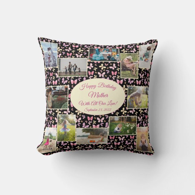Coussin Joyeux anniversaire Mère Famille Photo Collage Tem (Recto)
