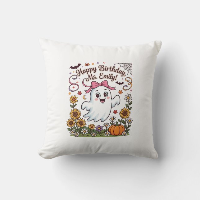 Coussin Joyeux Anniversaire Mlle Emily Halloween Fantôme C (Recto)