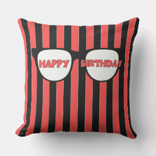 Coussin Joyeux Anniversaire noir rayures