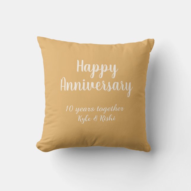 Coussin Joyeux anniversaire or blanc 10 ans nom date  (Recto)