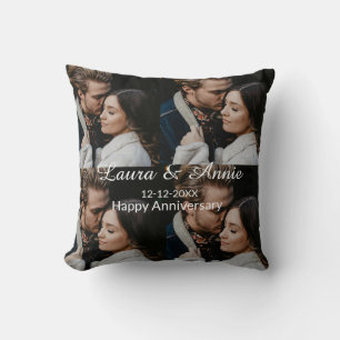 Coussin Joyeux anniversaire photo collage nom date simple 