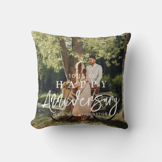 Coussin Joyeux Anniversaire Photo Custom Throw Pillow (Recto)