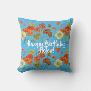 Coussin Joyeux anniversaire Poppy floral dames Nom Cushion