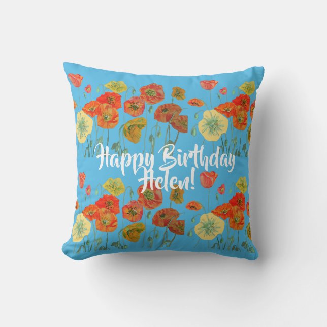 Coussin Joyeux anniversaire Poppy floral dames Nom Cushion (Recto)