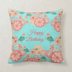 Coussin Joyeux Anniversaire Printemps Pêche Fleur Jardin M