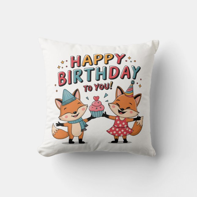Coussin Joyeux Anniversaire Renards (Recto)
