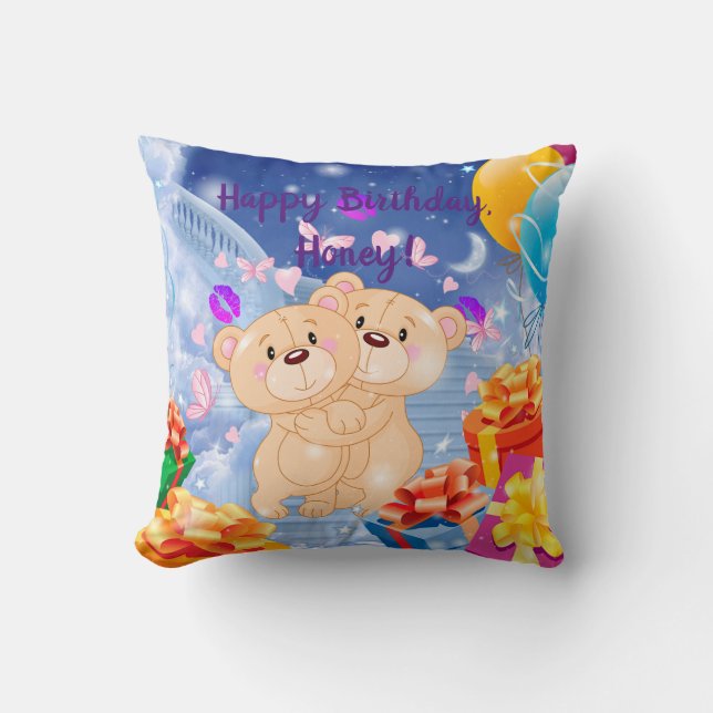 Coussin Joyeux Anniversaire Teddy Bear (Recto)