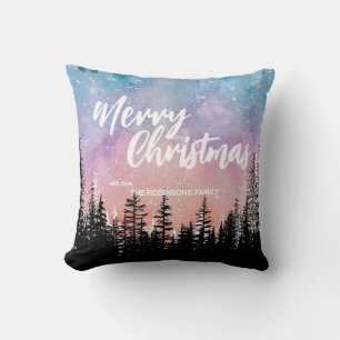 Coussin Joyeux arbre de Noël Forêt de script de nuit