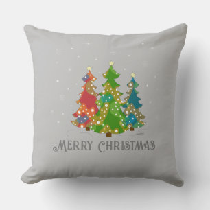 Coussin Joyeux arbres de Noël Snowflakes gris moderne