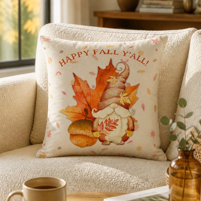 Coussin Joyeux Automne à Tous Gnome Feuille et Gland (Créateur téléchargé)