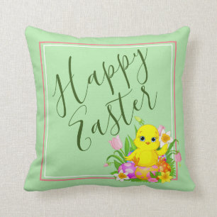 Coussin Joyeux bébé de Pâques poussette et fleurs